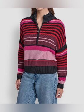 DKNY Jeans Striped Half-Zip Cotton Sweater in size Large